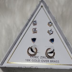 Cubic Zirconia 18K Gold Over Brass Earrings Set